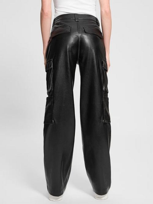 Guess Kori Faux-Leather Cargo Pants Zwart | GUESS-SN28322