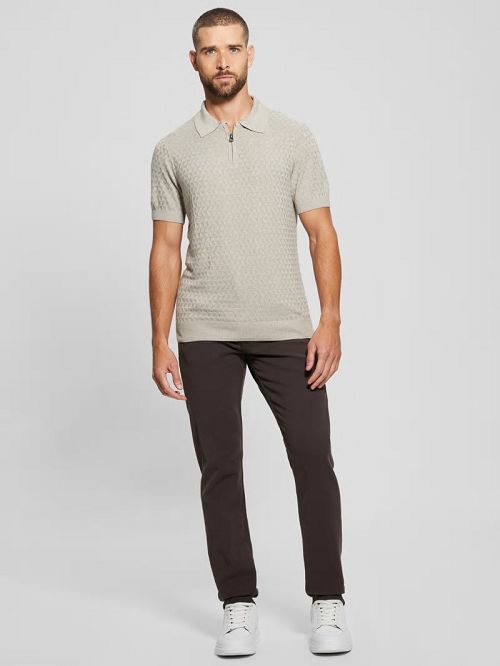Guess Kyle Checkered Zip Polo Beige | GUESS-SN31327