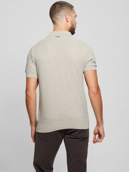 Guess Kyle Checkered Zip Polo Beige | GUESS-SN31327