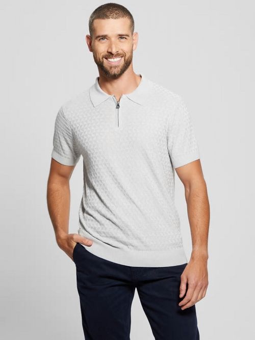 Guess Kyle Checkered Zip Polo Grijs | GUESS-SN31265