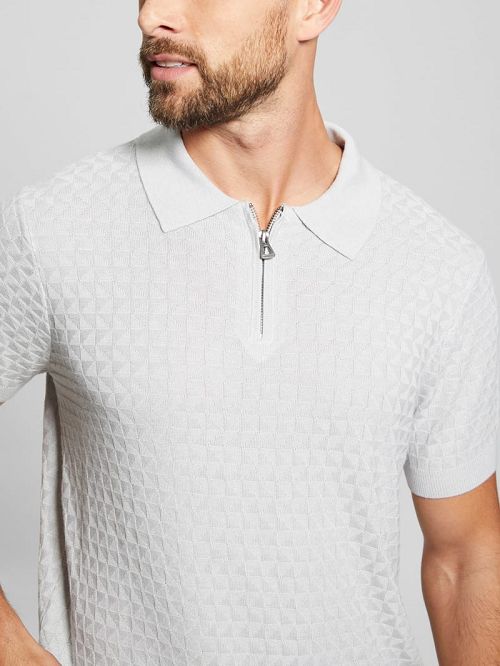 Guess Kyle Checkered Zip Polo Grijs | GUESS-SN31265