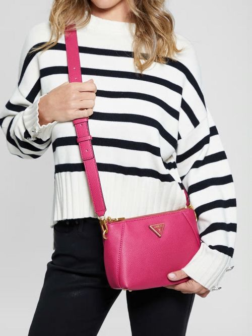 Guess Laryn Pebbled Dual-Zip Crossbody Roze | GUESS-SN28756