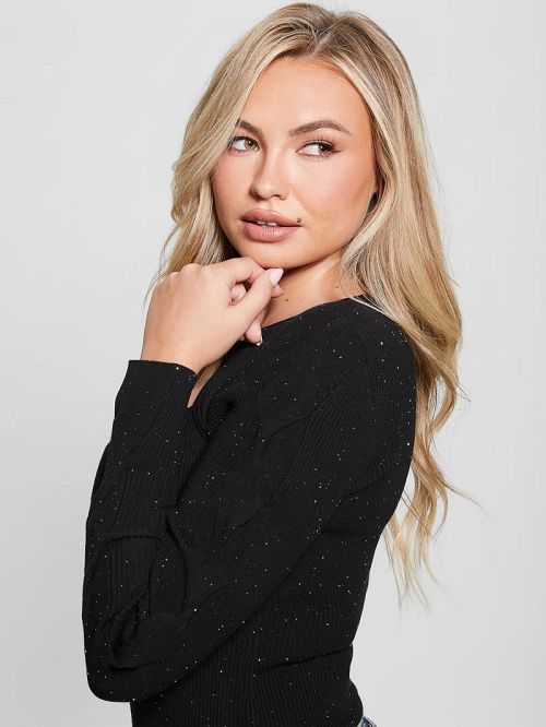 Guess Laurel Micro Sequin Sweater Zwart | GUESS-SN27814