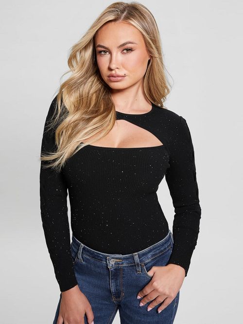 Guess Laurel Micro Sequin Sweater Zwart | GUESS-SN27814