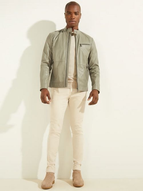 Guess Leather Biker Jacket Groen | GUESS-SN30756