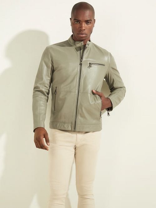 Guess Leather Biker Jacket Groen | GUESS-SN30756