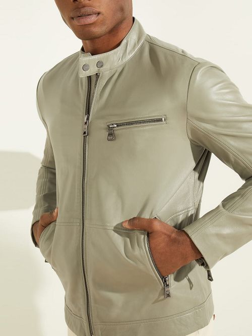 Guess Leather Biker Jacket Groen | GUESS-SN30756
