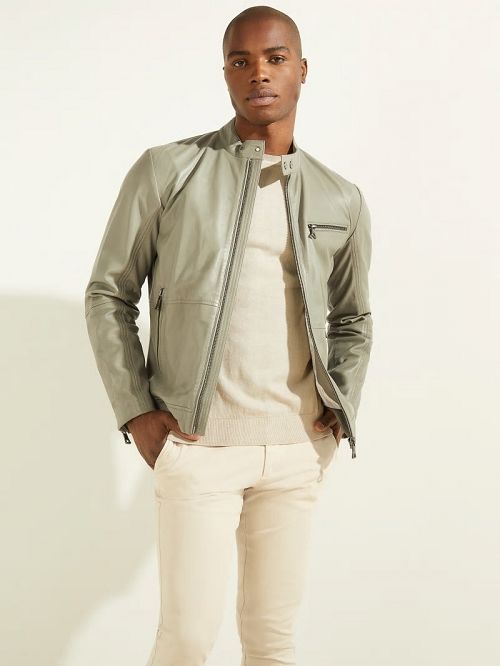Guess Leather Biker Jacket Groen | GUESS-SN30756