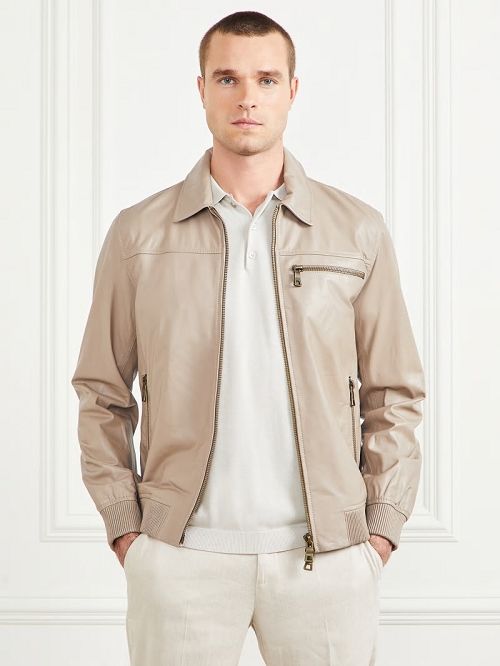 Guess Leather Flight Jacket Beige | GUESS-SN30750