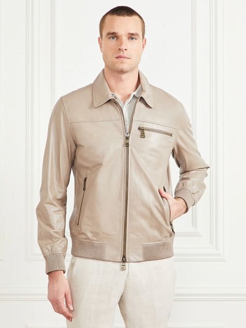 Guess Leather Flight Jacket Beige | GUESS-SN30750