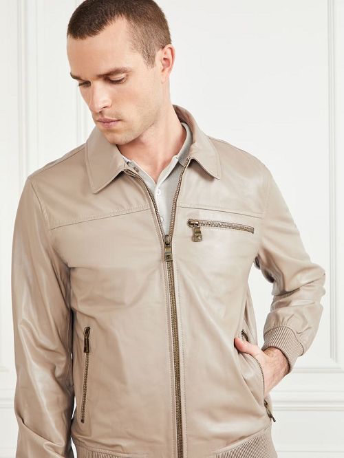 Guess Leather Flight Jacket Beige | GUESS-SN30750