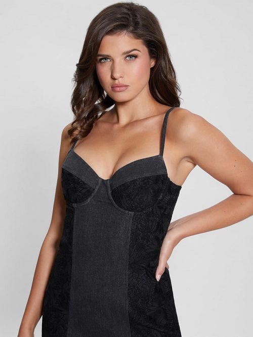 Guess Lelly Lace Bustier Dress Zwart | GUESS-SN26669