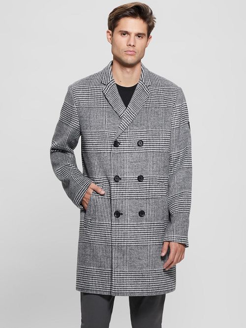 Guess Leo Glenn Wool-Blend Double-Breasted Coat Zwart | GUESS-SN30781
