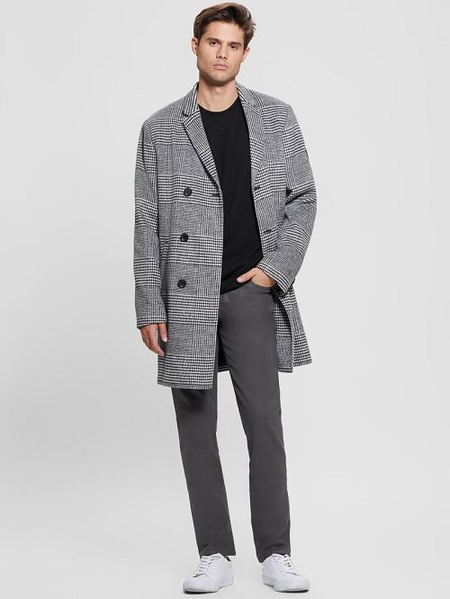 Guess Leo Glenn Wool-Blend Double-Breasted Coat Zwart | GUESS-SN30781