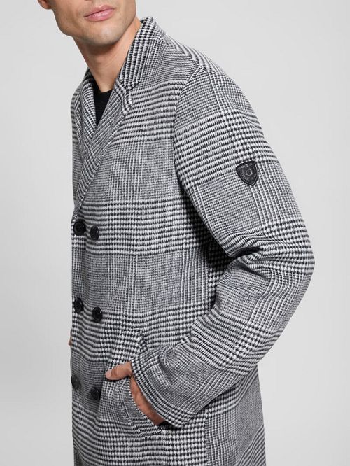 Guess Leo Glenn Wool-Blend Double-Breasted Coat Zwart | GUESS-SN30781