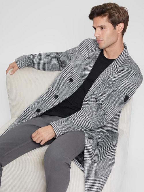 Guess Leo Glenn Wool-Blend Double-Breasted Coat Zwart | GUESS-SN30781