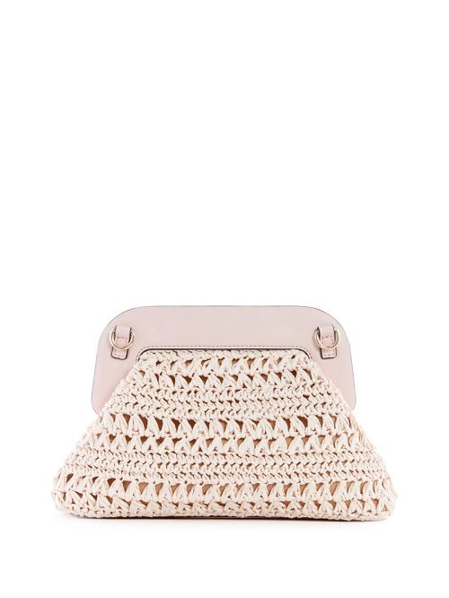Guess Liguria Crochet Straw Frame Clutch Roze | GUESS-SN28815