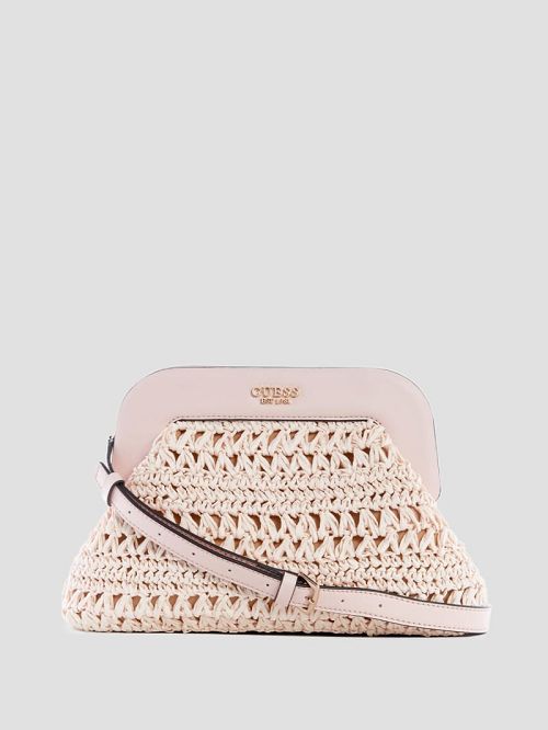 Guess Liguria Crochet Straw Frame Clutch Roze | GUESS-SN28815