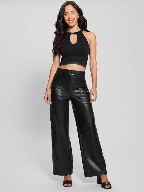 Guess Lila Seamless Crop Top Zwart | GUESS-SN27070