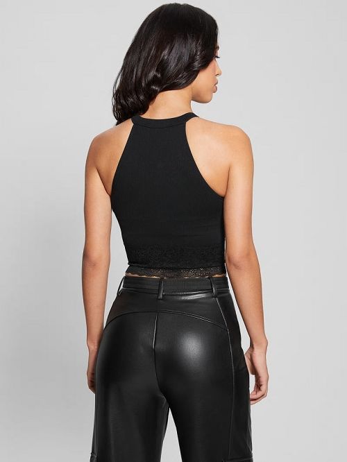 Guess Lila Seamless Crop Top Zwart | GUESS-SN27070