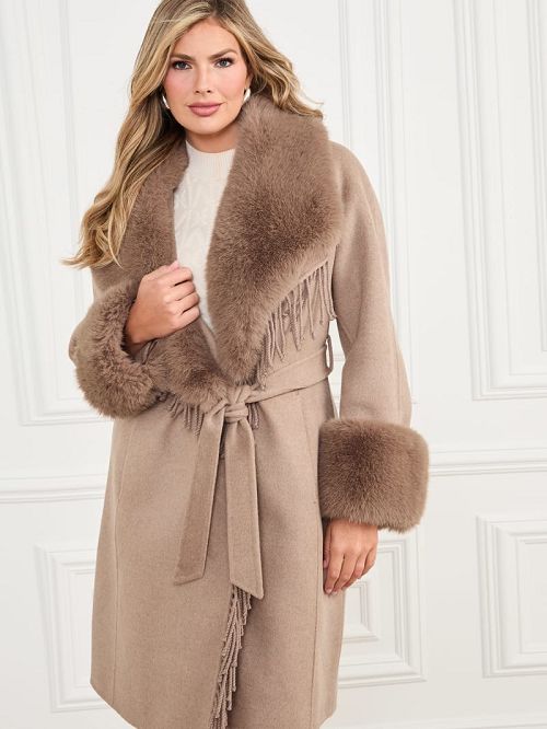 Guess Liliana Wool-Blend Coat Beige | GUESS-SN27938