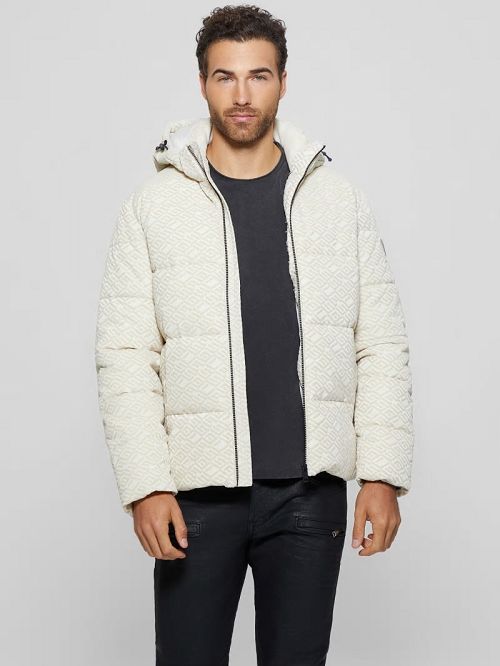 Guess Logo Hooded Puffer Jacket Wit | GUESS-SN30779