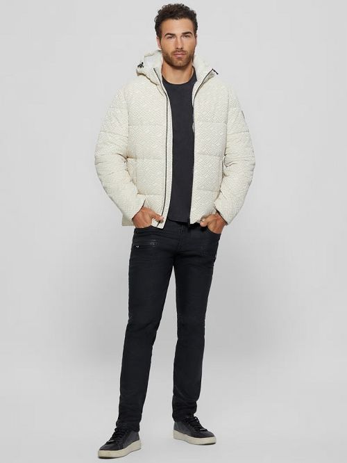 Guess Logo Hooded Puffer Jacket Wit | GUESS-SN30779