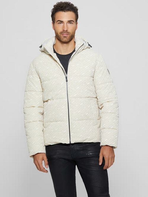Guess Logo Hooded Puffer Jacket Wit | GUESS-SN30779