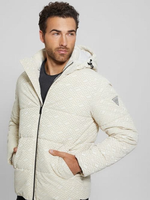 Guess Logo Hooded Puffer Jacket Wit | GUESS-SN30779