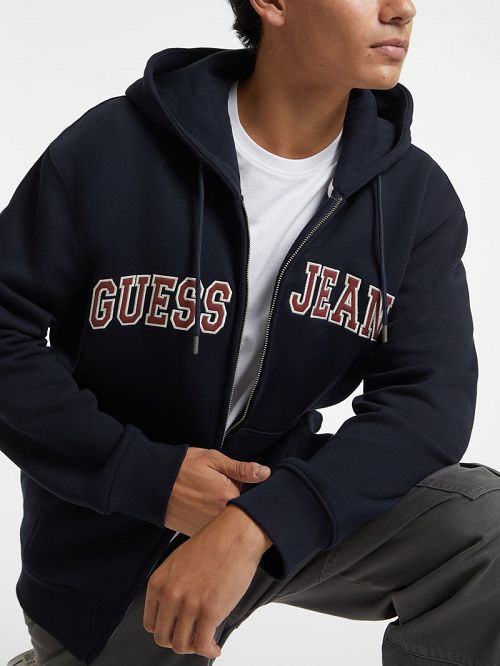 Guess Logo Patch Zip-Up Hoodie Blauw | GUESS-SN30926