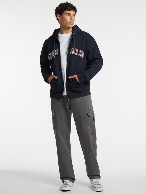 Guess Logo Patch Zip-Up Hoodie Blauw | GUESS-SN30926