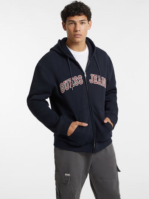 Guess Logo Patch Zip-Up Hoodie Blauw | GUESS-SN30926