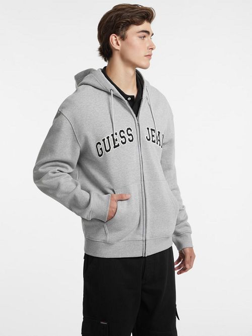Guess Logo Patch Zip-Up Hoodie Grijs | GUESS-SN30894