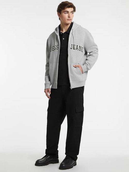 Guess Logo Patch Zip-Up Hoodie Grijs | GUESS-SN30894