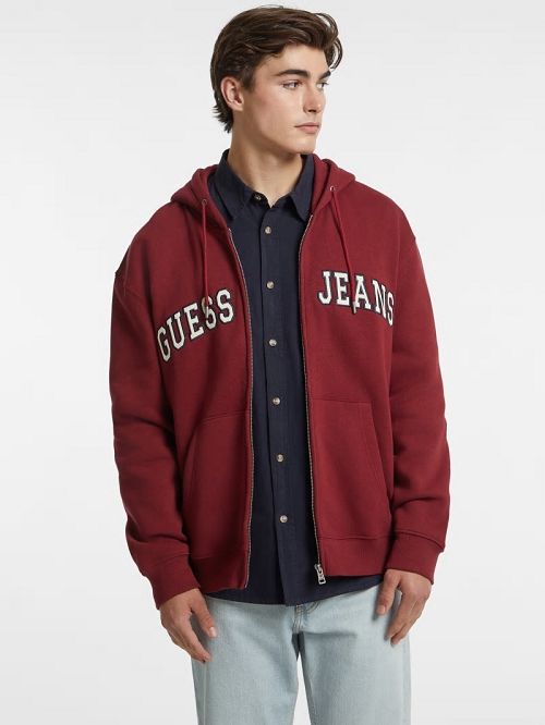 Guess Logo Patch Zip-Up Hoodie Rood | GUESS-SN30925