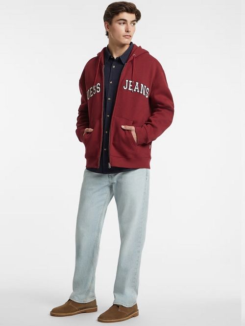 Guess Logo Patch Zip-Up Hoodie Rood | GUESS-SN30925