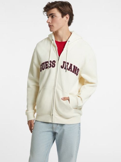 Guess Logo Patch Zip-Up Hoodie Wit | GUESS-SN30994