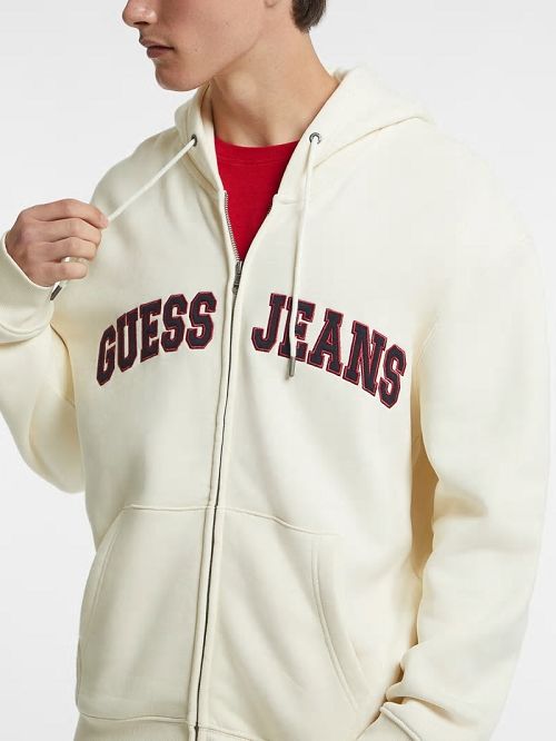 Guess Logo Patch Zip-Up Hoodie Wit | GUESS-SN30994
