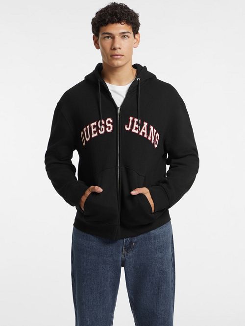 Guess Logo Patch Zip-Up Hoodie Zwart | GUESS-SN30920