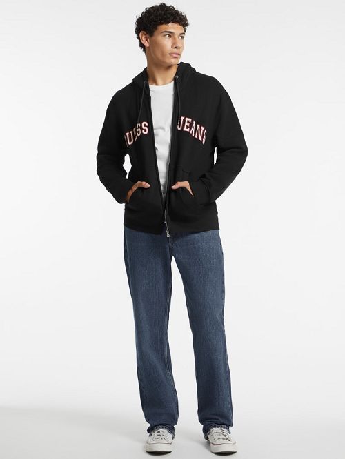Guess Logo Patch Zip-Up Hoodie Zwart | GUESS-SN30920