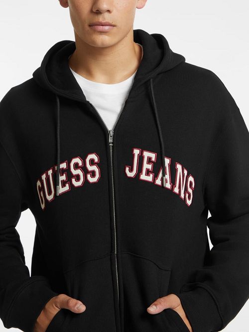 Guess Logo Patch Zip-Up Hoodie Zwart | GUESS-SN30920