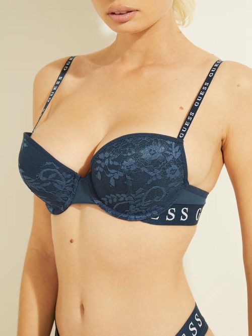 Guess Logo Tape Push-Up Bra Blauw | GUESS-SN28618
