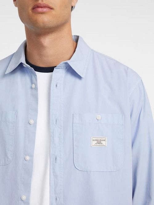 Guess Long-Sleeve Pocket Shirt Blauw | GUESS-SN31148