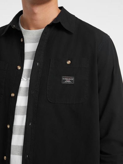 Guess Long-Sleeve Pocket Shirt Zwart | GUESS-SN31167