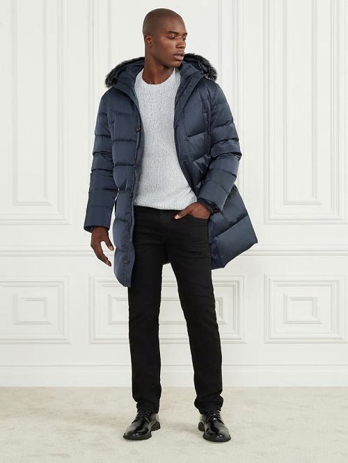 Guess Long Twill Hooded Jacket Blauw | GUESS-SN30744