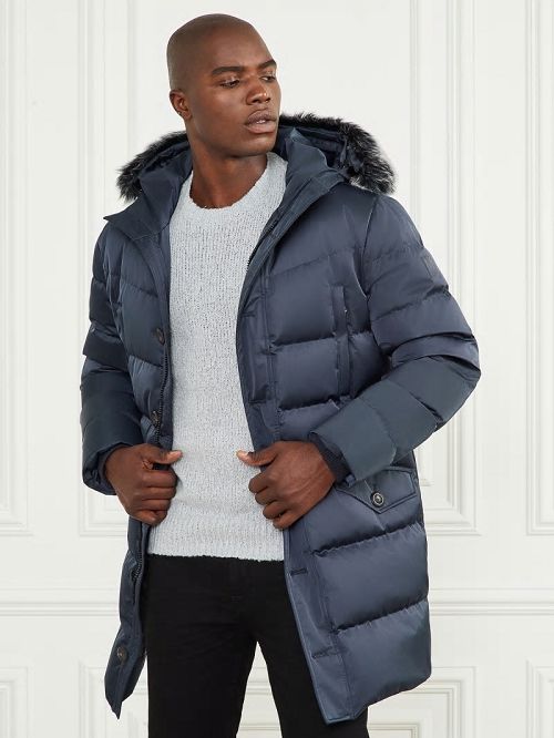 Guess Long Twill Hooded Jacket Blauw | GUESS-SN30744