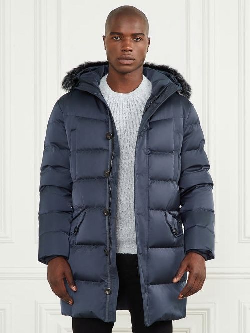 Guess Long Twill Hooded Jacket Blauw | GUESS-SN30744