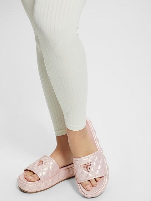 Guess Longo Quilted Flatform Slides Beige | GUESS-SN29579