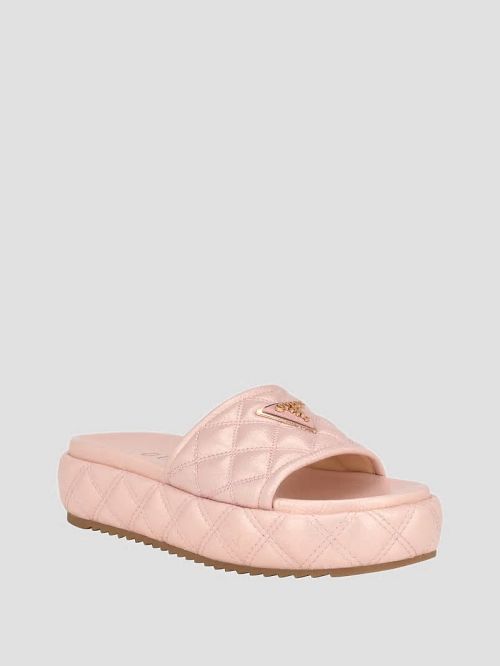 Guess Longo Quilted Flatform Slides Beige | GUESS-SN29579