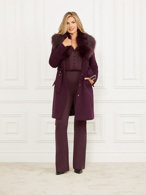 Guess Loreta Wool-Blend Coat Paars | GUESS-SN28038
